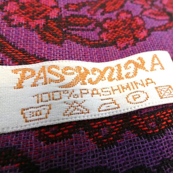 Silk Cashmere Scarf Pashmina Red Purple Thailand Embossed Elephant Good Luck NWT - Picture 2 of 7